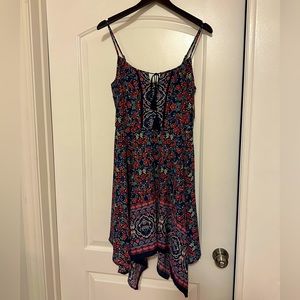 NWT Women’s Xhilaration Navy Floral Boho Sundress Handkerchief Dress Size M
